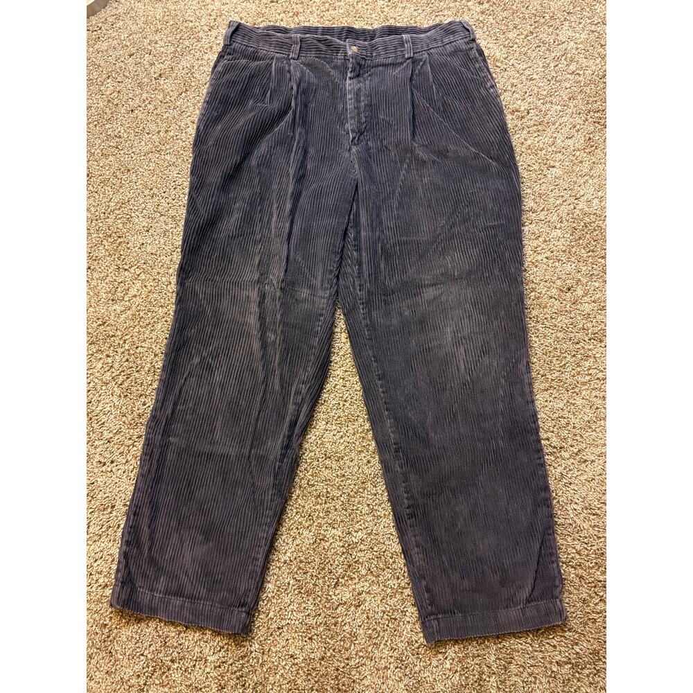 Savane Pleated Corduroy Pants Charcoal Grey Mens Size 36x30